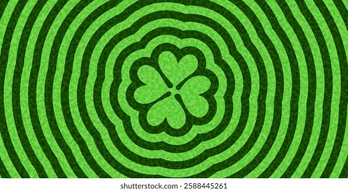 A mesmerizing vector illustration of a four-leaf clover surrounded by dynamic green ripple patterns, symbolizing luck and fortune.