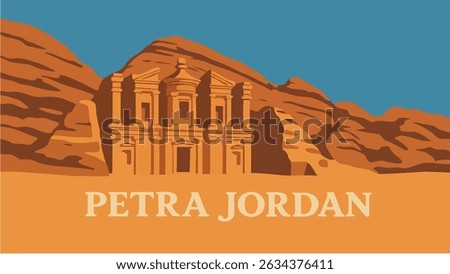 A mesmerizing view of Petra, Jordan’s ancient rock-cut city, where the monumental facades carved into the red sandstone cliffs stand tall amidst the vast desert