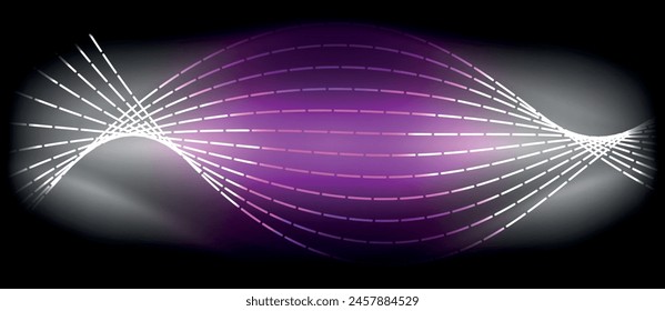 A mesmerizing visual effect lighting of purple and white wave on a black background creating a symmetrical circle art piece using gas technology