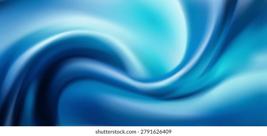 Mesmerizing whirlpool of flowing blue and cyan waves creating an ethereal liquid vortex. Dreamy abstract background with smooth gradients and glossy reflections. Vector art for banners, presentations, websites.
