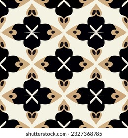 El fondo blanco mesmerizante presenta un llamativo patrón negro y marrón, que recuerda a la intrincada junta de Sierpinski y a los estilos artísticos de Escher y Penrose, formando una perfecta armonía.