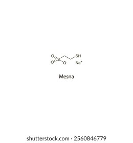 Mesna flat skeletal molecular structure Mucoactive agent drug used in antineoplastic urothelial toxicity treatment. Vector illustration scientific diagram.