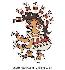 Mesoamerican monster from Aztec or Mixtec codex. Ethnic Native American design. Isolated vector illustration.