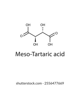 Meso-Tartaric acid skeletal structure diagram. compound molecule scientific illustration.