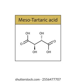 Meso-Tartaric acid skeletal structure diagram. compound molecule scientific illustration.