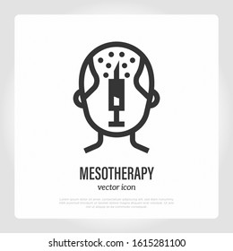 Mesotherapy: injection in bald place on human head. Hair loss treatment. Alopecia. Vector illustration.