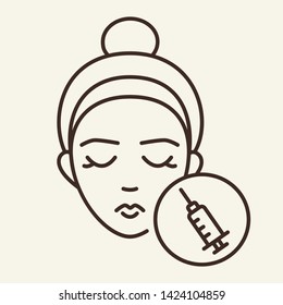 Mesotherapy line icon. Female face, beauty injection, syringe. Beauty care concept. Vector illustration can be used for topics like cosmetology, clinic, aesthetic