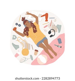 Mess in a bedroom isolated cartoon vector illustration. Teen lying on the floor, having mess in bedroom, careless student, things scattered in room, make chaos, teen bad habit vector cartoon.