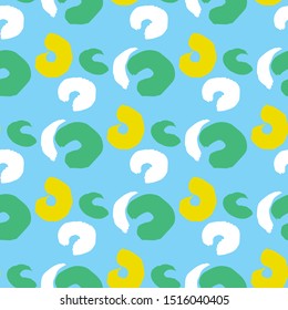 Mess brush strokes seamless vector pattern. Blue, yellow, mint and white background.
