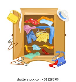 mess in the closet with clothes. vector illustration