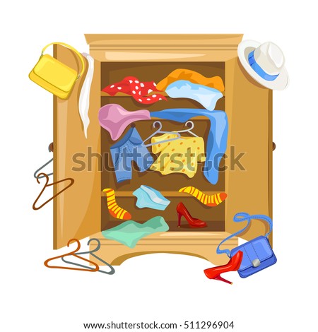 mess in the closet with clothes. vector illustration
