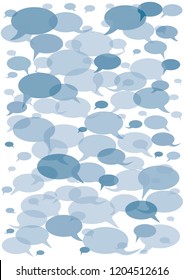 Mess of the different blue speak bubbles on white background.