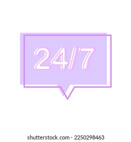 Message 24 7. Time clock. Support service message. Chat message icon. Vector illustration.