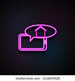 message about the house on the tablet icon. Element of Minimalistic  icons for mobile concept and web apps. Neon message about the house on the tablet icon can used for web on dark gradient background