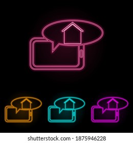 message about the house on the tablet color neon set. Simple thin line, outline vector of web icons for ui and ux, website or mobile application