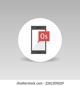 Message about losing money vector icon 0 dollars message