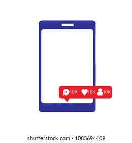 Message about new comments, likes and subscribers. Depersonalized Frameless Smartphone outline
