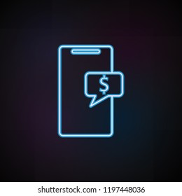 message about the receipt of money in mobile banking icon in neon style. One of Mobile banking collection icon can be used for UI, UX