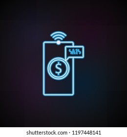 message about the receipt of money in mobile banking icon in neon style. One of Mobile banking collection icon can be used for UI, UX