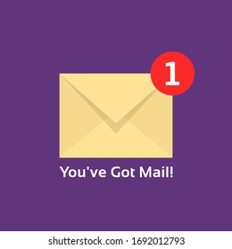 message about receiving important mail. concept of you've got one mail or 1 new urgent message.  