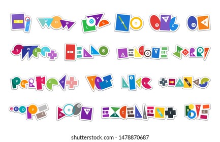 Message abstract sticker label set for social media network chat. Simple colorful shape words graphic badge template collection. Vector talk text element illustration