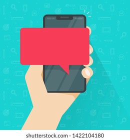 Alerta de mensaje en el teléfono móvil o discurso de burbuja vacío en el teléfono celular para copiar ilustración vectorial ilustración plana, notificación de comentarios o globo sms en la pantalla de smartphone 