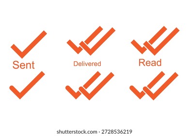 Message app sent, delivered, read icon set. Message check mark icons. Double checked symbol. Messaging status symbol. Send message tick sign. stock illustration