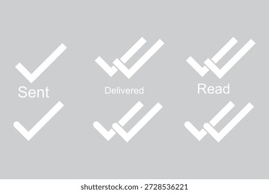 Nachricht App gesendet, geliefert, Icon-Set lesen. Kennzeichensymbole für Nachrichten. Symbol doppelt überprüft. Messaging-Statussymbol. Nachrichtenmarkierungszeichen senden. Stockgrafik