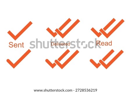 Message app sent, delivered, read icon set. Message check mark icons. Double checked symbol. Messaging status symbol. Send message tick sign. stock illustration