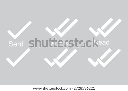 Message app sent, delivered, read icon set. Message check mark icons. Double checked symbol. Messaging status symbol. Send message tick sign. stock illustration