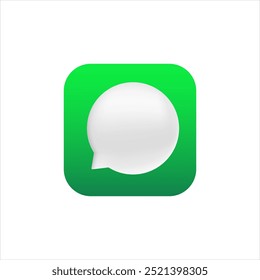 Ícone do aplicativo de mensagens para celular. Logotipo de email com gradiente verde. Logotipo da bolha branca.