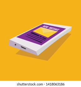 Message arrived on the phone. Flat vector illustration in cartoon style.