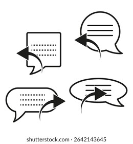 Message arrow icon. Reply bubble symbol. Communication vector element. Speech line shape.