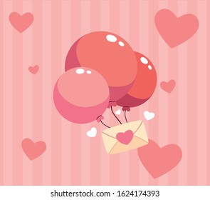Message with balloons design of love passion romantic valentines day wedding decoration and marriage theme Vector illustration