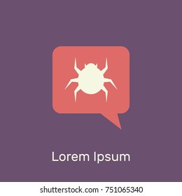 message with beetle parasite, flat vector illustration, computer virus, danger, logo for design, violet, white, dark