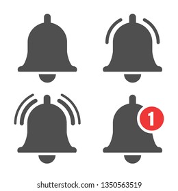 Message bell icon. Doorbell icons for apps like youtube, alert ringing or subscriber alarm symbol, channel messaging reminders bells