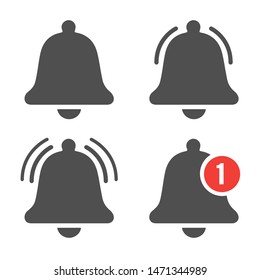 Message bell icon. Doorbell icons for apps like youtube, alert ringing or subscriber alarm symbol, channel messaging reminders bells
