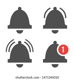 Message bell icon. Doorbell icons for apps like youtube, alert ringing or subscriber alarm symbol, channel messaging reminders bells