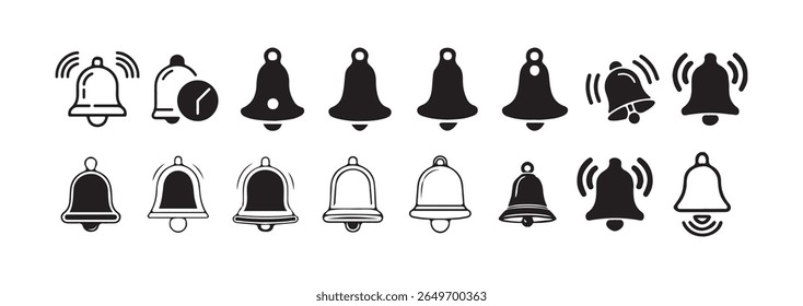 Conjunto de ícones da campainha da mensagem. junto com uma campainha de toque e número de notificação, assine os gráficos para download para web e design de aplicativo. Ilustração Victor eps10