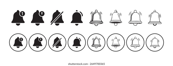 Conjunto de ícones da campainha da mensagem. junto com uma campainha de toque e número de notificação, assine os gráficos para download para web e design de aplicativo. Ilustração Victor eps10
