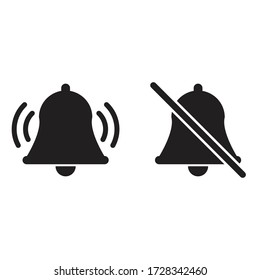 Message bell icon set. Notification bells for social media, internet and application. Subscribe and unsubscribe sign. Simple, classic flat web design. Like and unlike concept.