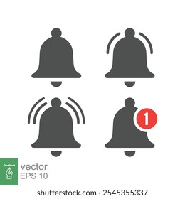 Message bell icon set. Simple flat style. Alert ringing, notice, notification, doorbell symbol for social media, subscriber alarm concept. Vector illustration isolated on white background. EPS 10.