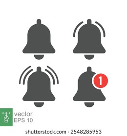 Message bell icon set. Simple flat style. Alert ringing, notice, notification, doorbell symbol for social media, subscriber alarm concept. Vector illustration isolated on white background. EPS 10.