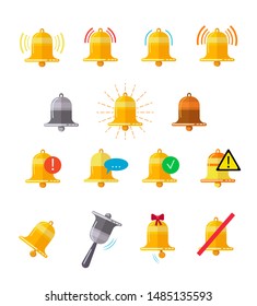 Message bells vector illustrations set. Reminder signal indicator design elements collection. Isolated flat vector illustration on white background.