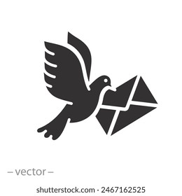 message from bird icon, pigeon with envelope, dove and mail letter, flat symbol on white background - vector illustration