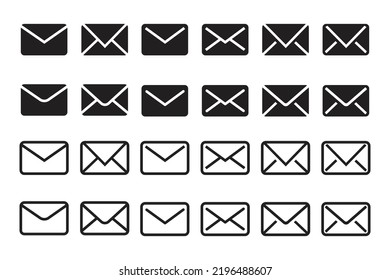 Message black icon set. Envelope, chat, letter with glyph and line vector illustration. Suitable for website or content design