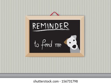Message board with reminder sign to feed the dog
