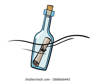 Message in the Bottle in cartoon style