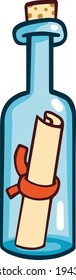 Mensaje en una botella coloreado vector dibujar clipart editable