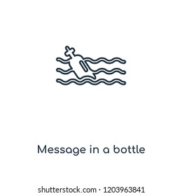 Message in a bottle concept line icon. Linear Message in a bottle concept outline symbol design. This simple element illustration can be used for web and mobile UI/UX.